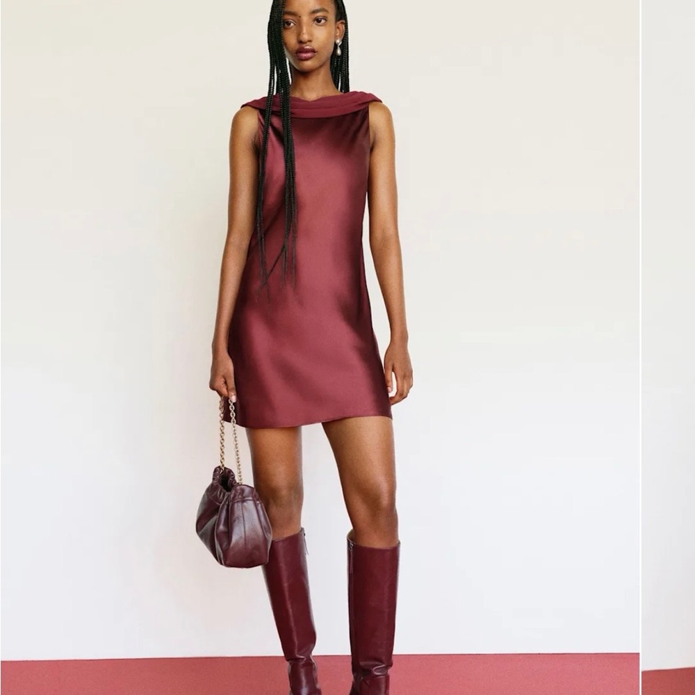 Reformation Sleeveless Cowl Mini Dress in Burgundy